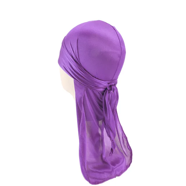 Men's Silky Durags Bandanas Turban hat Wigs Doo Men Satin Durag Biker Headwear Headband Hair Accessories Extra Long Tail Du-Rag kids Purple