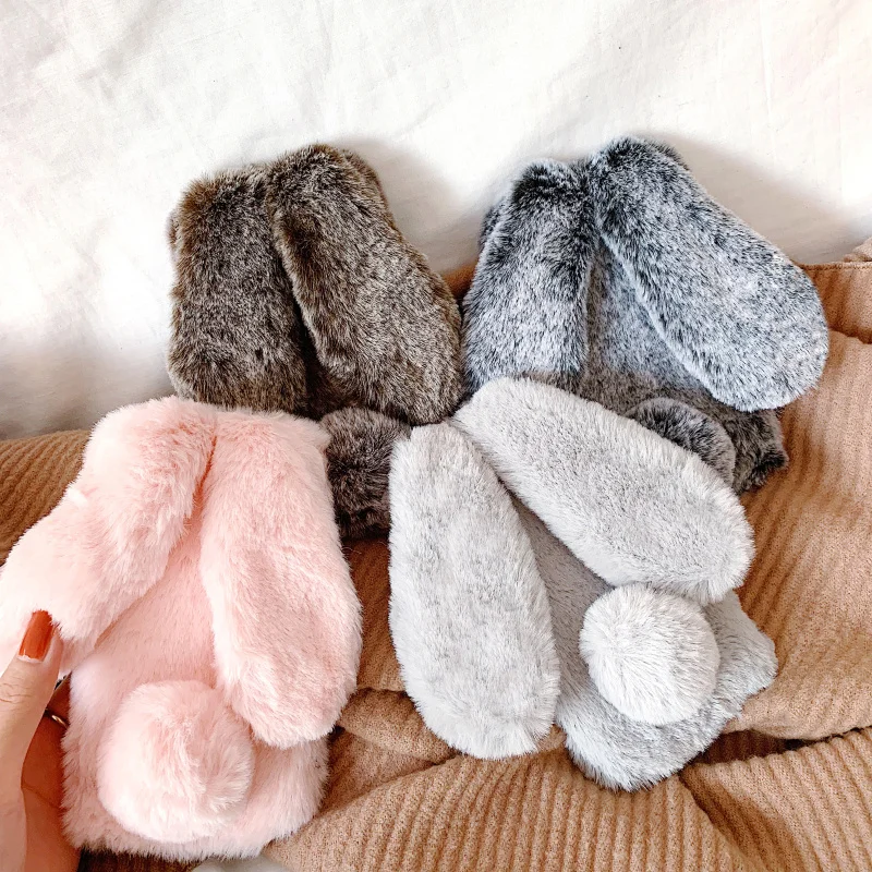 Winter Warm Cute Rabbit Case For Huawei P20 P30 Pro P8 P9 Lite Chrismas Gift Plush Fur Soft Silicon Phone Case For Mate 20 Pro