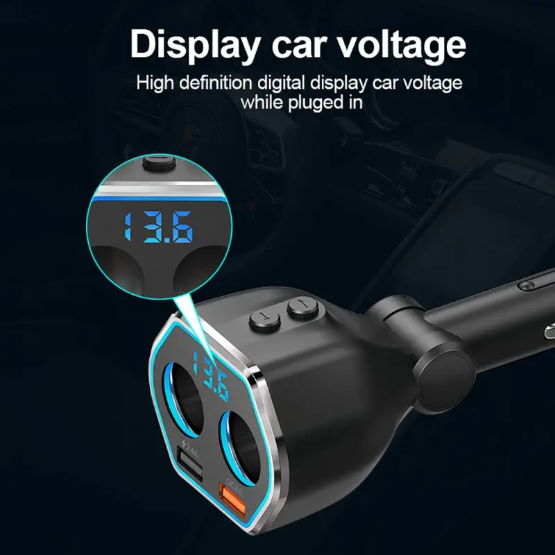 New High-quality Durable Digital Display Smart Wireless Multifunctional Dual USB Qc3.0 Fast Car Charger Output 2.8 A