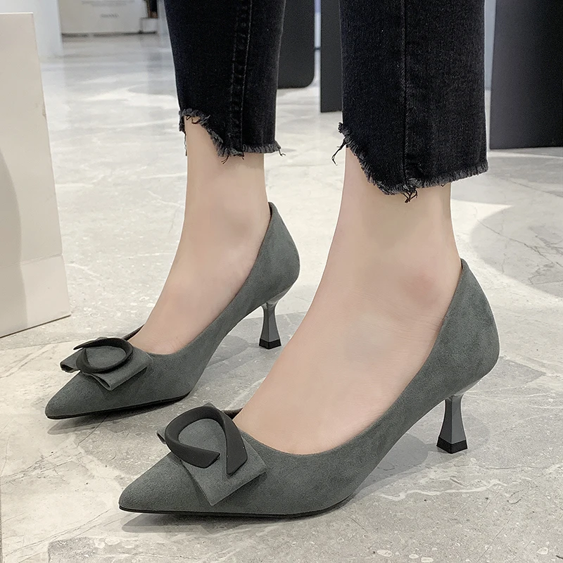 

Pointed Toe High Heel Shoes Women 2020 Spring Elegant Pumps Women 6 Cm Thin High Heel Ladies Shoes Black Gray office high heels