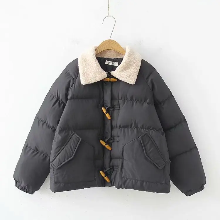 

Korean-style Fall And Winter Clothes New Style Toggle Mixed Colors Fold-down Collar Raglan Sleeve down Feather Cotton Jacket Cot