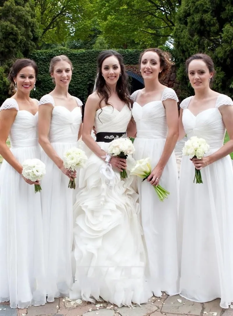 same as picture Cheap chiffon long Sexy sweetheart cap sleeves beautiful beaded party prom gown custom made A-line bridesmaid dresses - Цвет: same as picture
