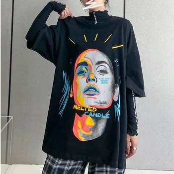 

XUXI Autumn 2020 Women New T Shirt Brushed Short Sleeves Turtleneck Loose Plus Size Fashion Printing T-Shirt Streetwear FZ3018