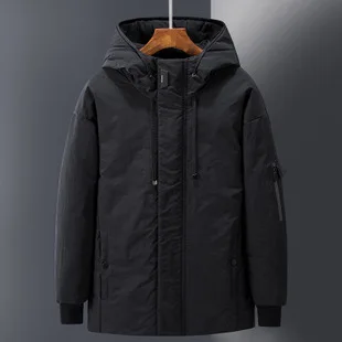 Mid-length MEN'S down Jacket Men White Duck down Korean-style Hooded Non-Cotton Young And Middle-aged down Jacket Thick Students