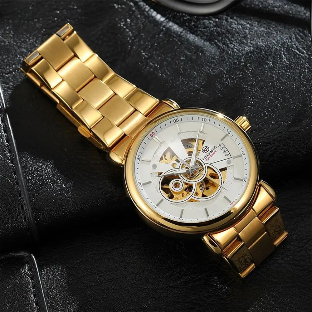 Forsining Sleek Creation Hollow Design Military Luxury Design Business Fashion Men's Steel Belt Mechanical Watch relojes #D