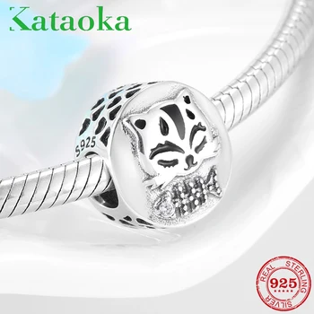 

New 925 Sterling Silver Hollow Greedy cat and fish Round Charm beads fits Original European Bracelet Bangle DIY Jewelry making