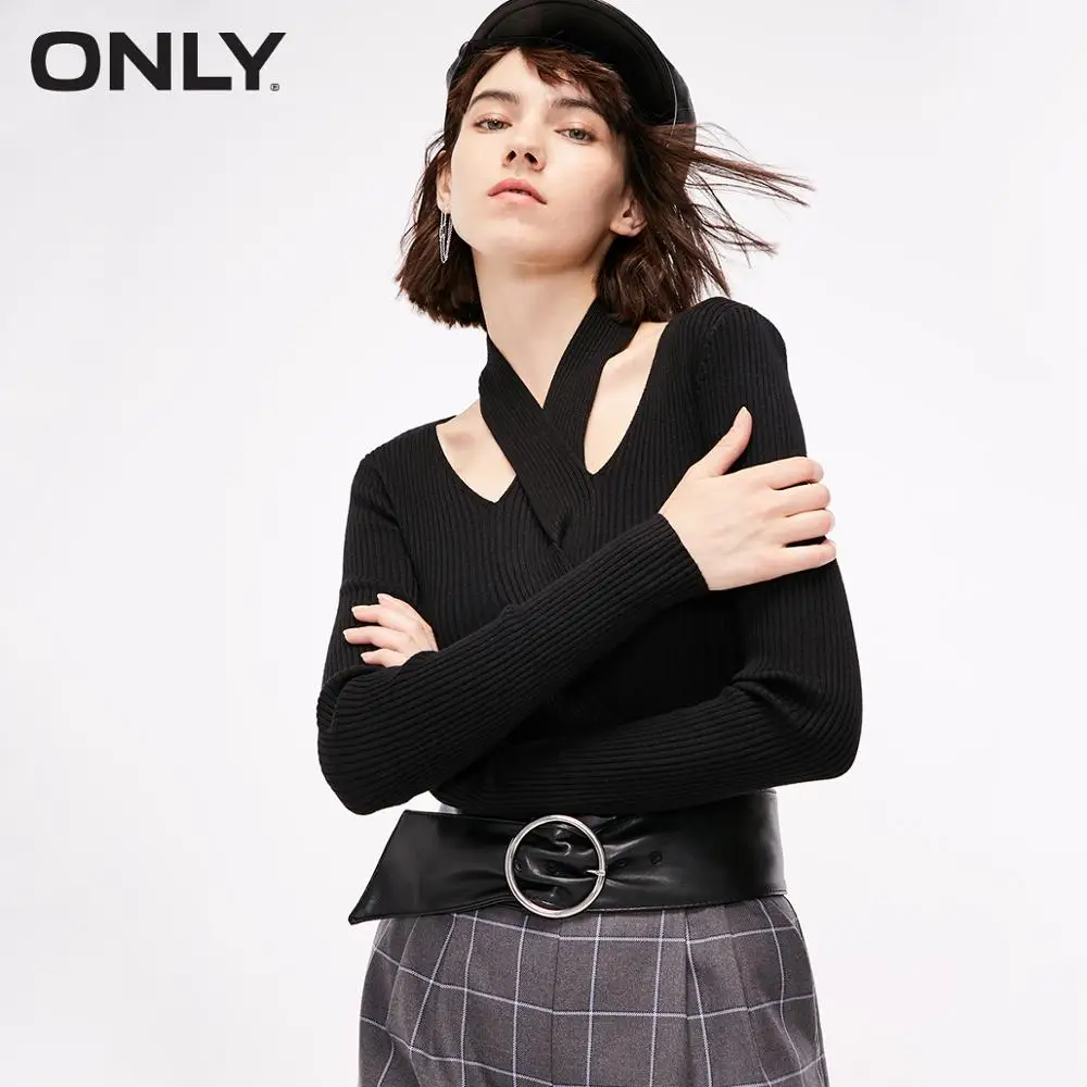

ONLY autumn new dark striped cross design sweater | 118424505