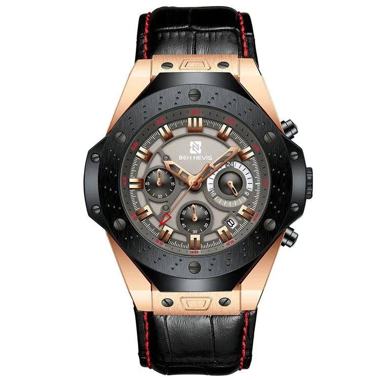 Gold Black Ben Nevis, мужские часы, Лидирующий бренд, роскошные кварцевые кожаные часы, мужские военные спортивные аналоговые часы с датой для мужчин, Relogio Masculino - Цвет: Gold Black