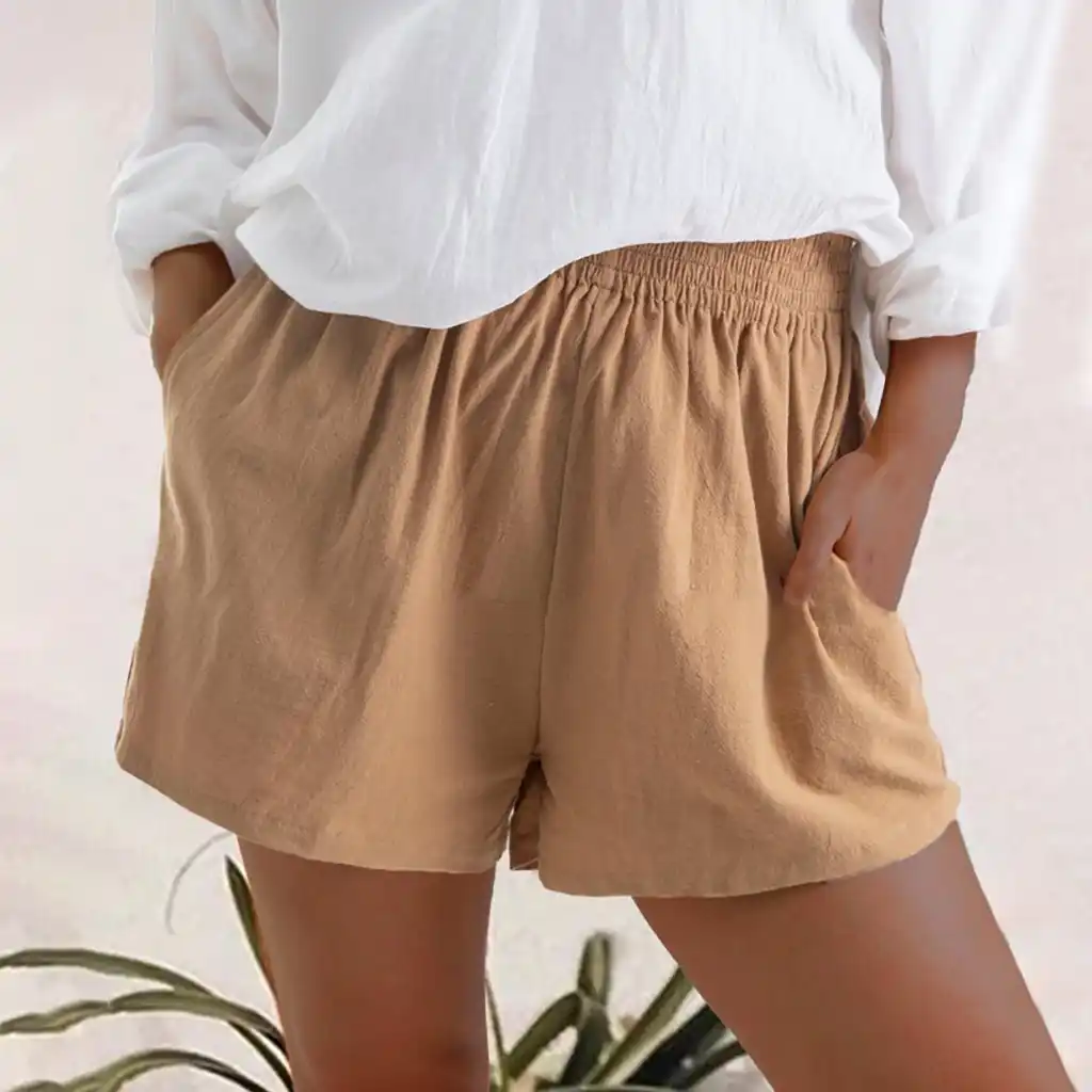 women's elastic waist shorts with pockets