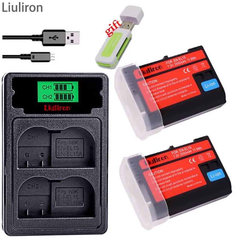 EN-EL15 RU EL15 ENEL15 EL15A Батарейки+ ЖК-дисплей Dual USB Зарядное устройство для Nikon D600 D610 D600E D800 D800E D810 D7000 D7100 d750 L15 - Цвет: charger and 2battery