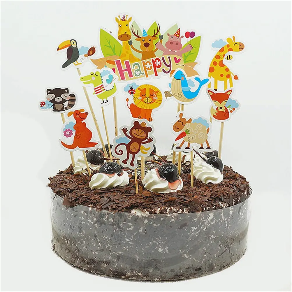 Animal Party Cupcake Picks Cases Petting Zoo Cake Toppers Kids Birthday Party Decoration Baby Shower Cake Baking Decor