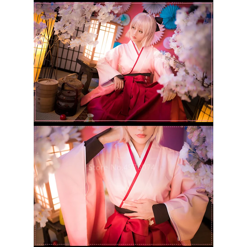 Женский костюм для косплея в японском стиле традиционное розовое однотонное