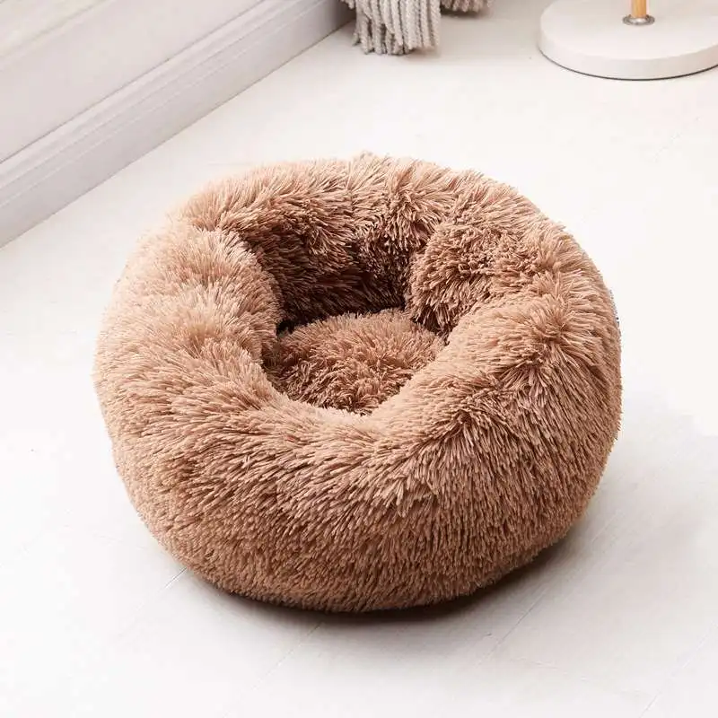 Luxury Warm Fluffy Pet Bed For Cats Small Dogs Round Cuddler Plush Cozy Self-Warming For High-quality Sleep Autumn Pet Bed - Цвет: Coffe