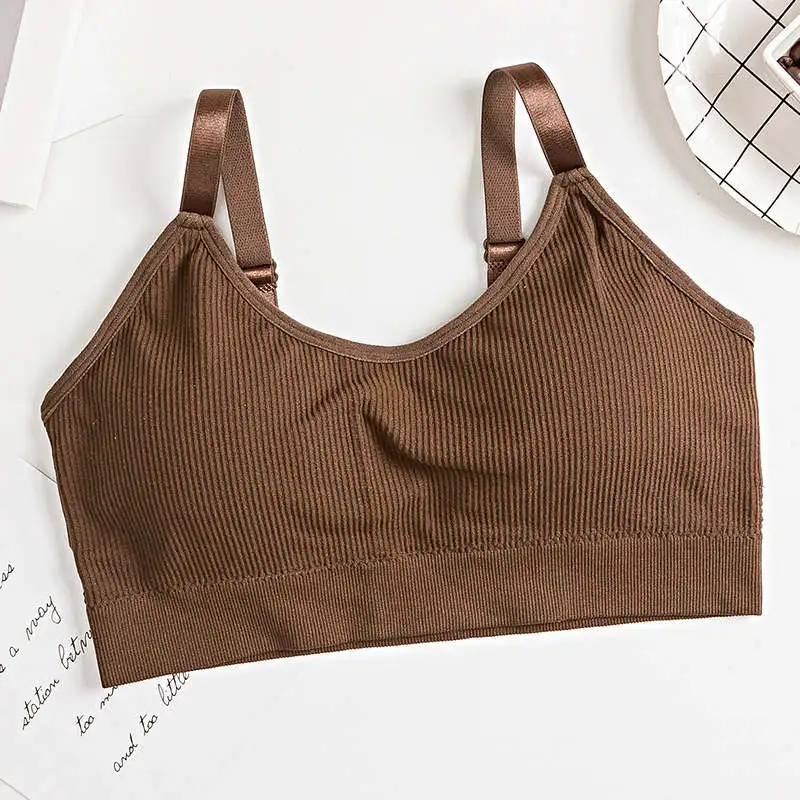Women Adjustable Bra Seamless Crop Top Breathable Push Up Bra Female Tank Top - Цвет: Коричневый