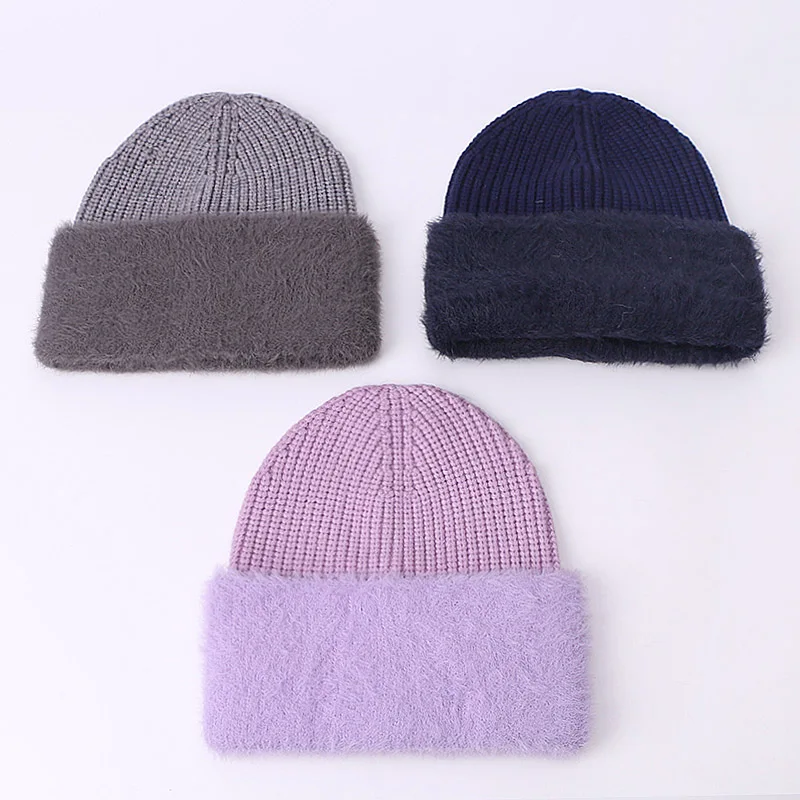 Шапки бини, женская шапка, шапки для девочек, вязаные шапки Skullies, осенне-зимняя теплая полосатая шапка, унисекс, однотонная шапочка, для улицы