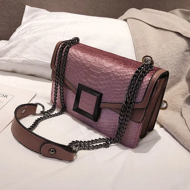 Pink Fashion Snakeskin Velvet Shoulder Messenger Crossbody Bags Women Handbag Vintage Ladies Clutch Casual Totes Female Purse - Цвет: Pink