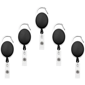 

5PCS Retractable Badge Holder Carabiner Reel Clip on ID Card Holders for ID Card Key Badge Holder and Belt Clip (Black)