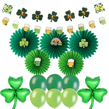 

St Patricks Day Decor Beer Garland Shamrock Lucky Banner Paper Fans Foil Balloons Irish Party DIY Crafts Wedding Birthday Shower