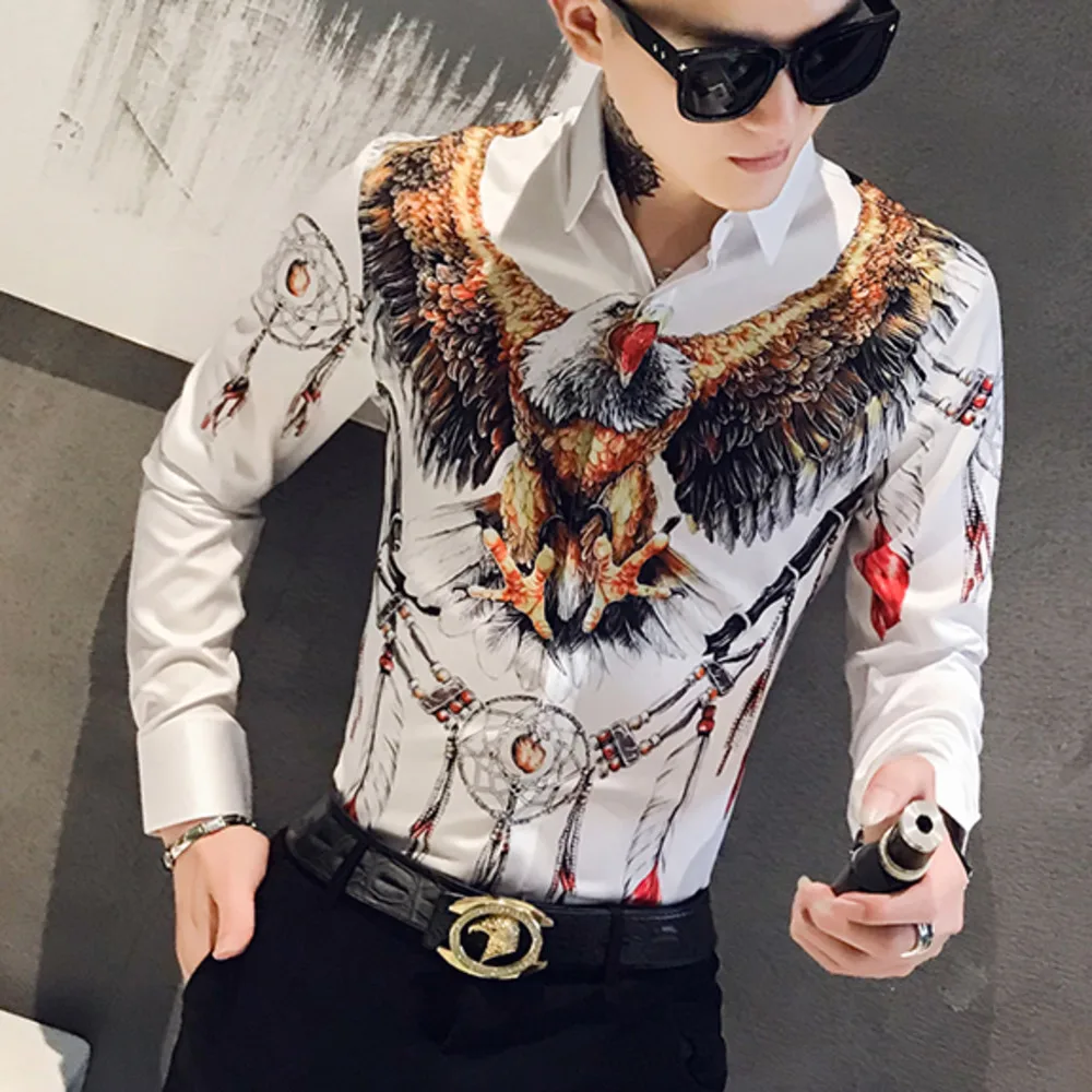 Designer 3d Eagle Print Men Shirt Dress 