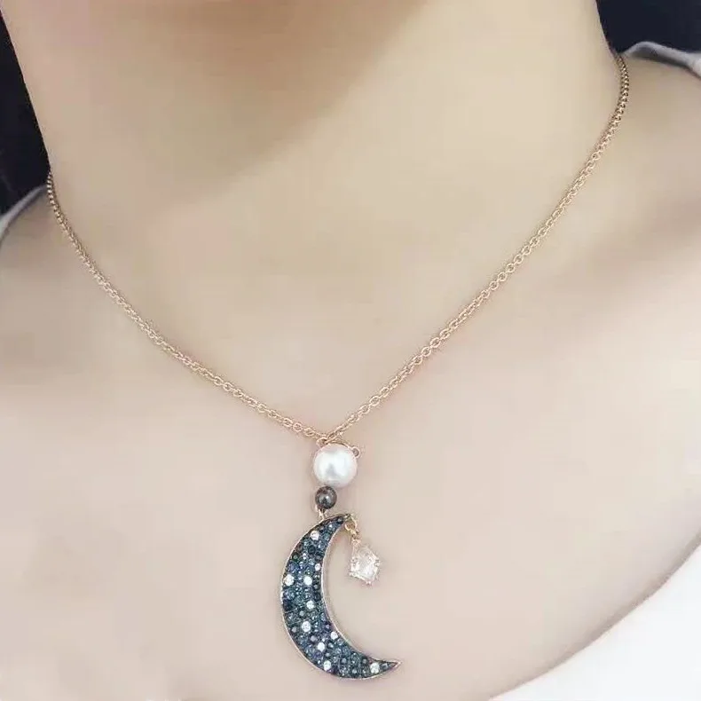 В европейском и американском стиле, лидер продаж кристалл Swarovski элемент 19 стиль жемчуг луна и звезды ожерелье, звезда, луна колье Для женщин