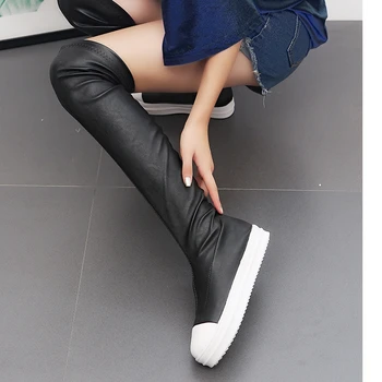 

2019 Star high flat heel stretch student boots women's shoes over the knee women's platform boots