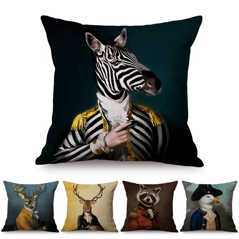 Cushion-Cover Throw-Pillow-Case Decorative Posters-Style Animal-Wearing Nordic-Art Giraffe Elephant