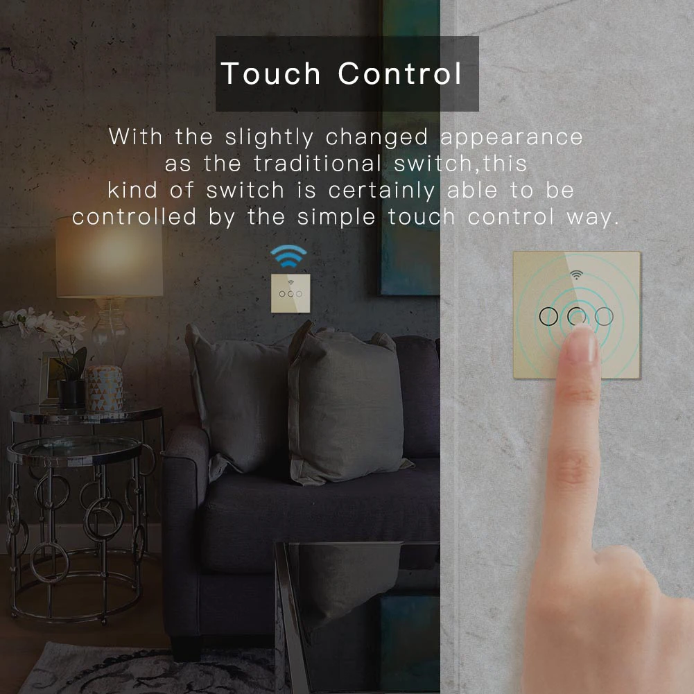 Золотой Wi-Fi умный настенный выключатель без нейтрального провода, нужен беспроводной смарт-пульт дистанционного управления Tuya, один огонь, работа с Alexa RF433