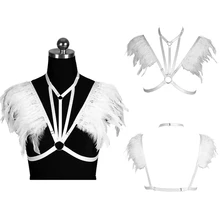 Белый бюстгальтер на бретельках с перьями, топы на плечах, крылья ангела, бюстгальтер без косточек для женщин, сексуальное нижнее белье в готическом стиле, укороченный топ на Хэллоуин