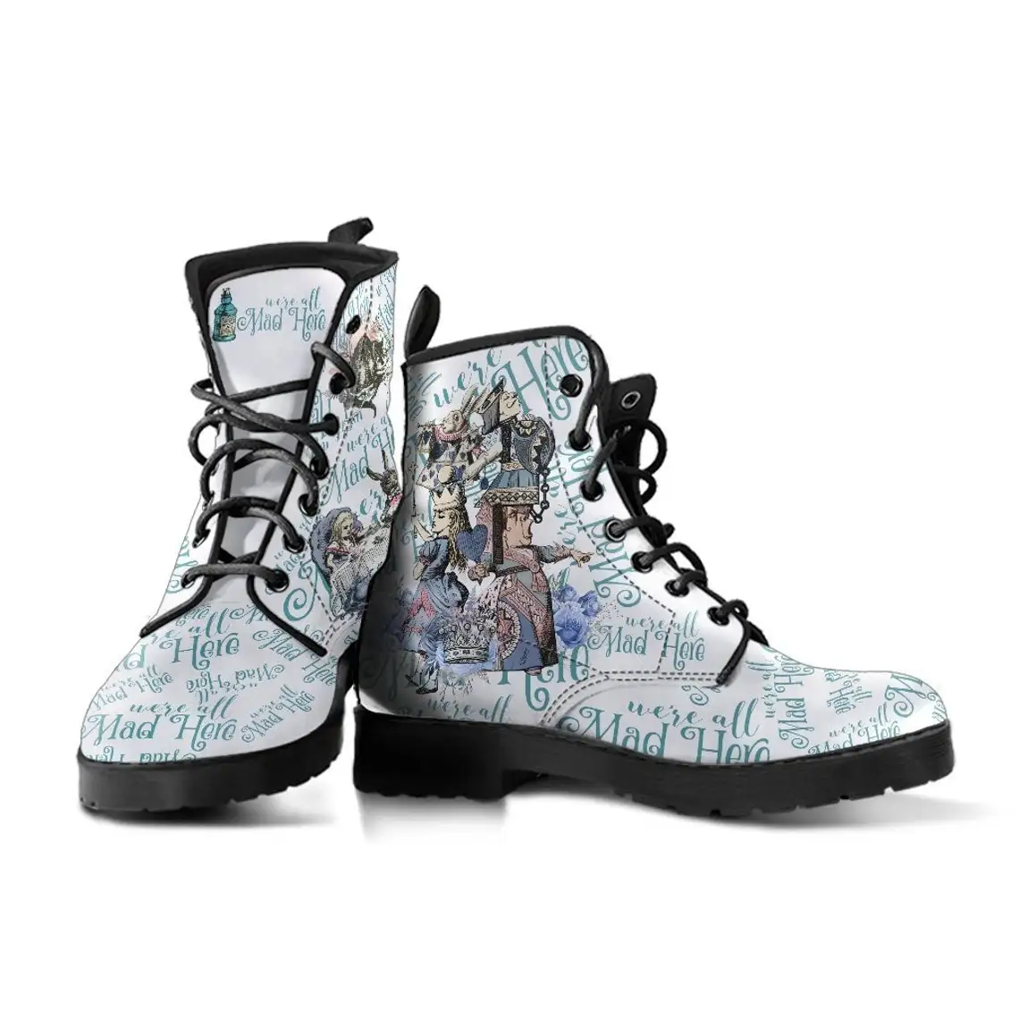 New Combat Boots Alice In Wonderland Gifts Blue Series Birthday Gifts Gift Idea Women's Boots Handmade Lace Up Martin Boots