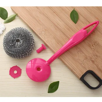 

Stainless steel wire ball bowl brush detachable creative with kitchen pot brush handle wire ball brush