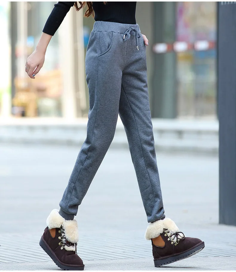 Dark gray pants JORSEA/женские зимние теплые штаны; флисовые плотные однотонные облегающие штаны; эластичные свободные спортивные штаны-шаровары для отдыха; брюки для бега из хлопка - Цвет: Dark gray pants