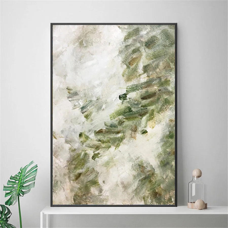 

New Design Modern Abstract Green Fresh Oil Painting Nordic Wall Hangings Picture Hand-Painted Wall Decor Minimalism Art Original