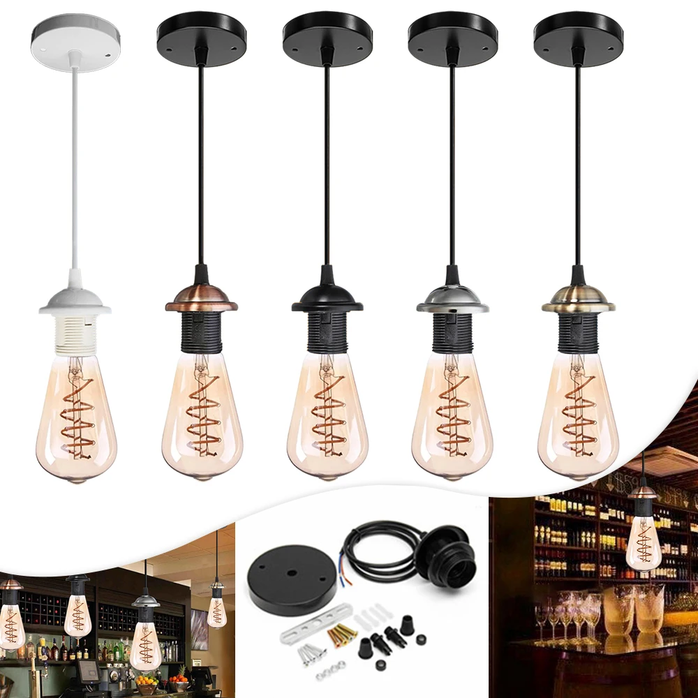 E27 AC 220V Vintage Edison Lamp Base Light LED Bulb Socket Base Holder cable Retro Incandescent Filament Bulb Lamp lamp holder