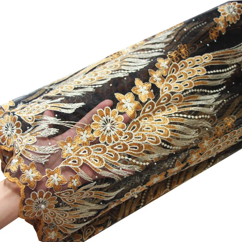

African-Lace Fabric 2019 High Quality Lace New Gold Dress Fabrics For African Fashion Wedding Garment Material