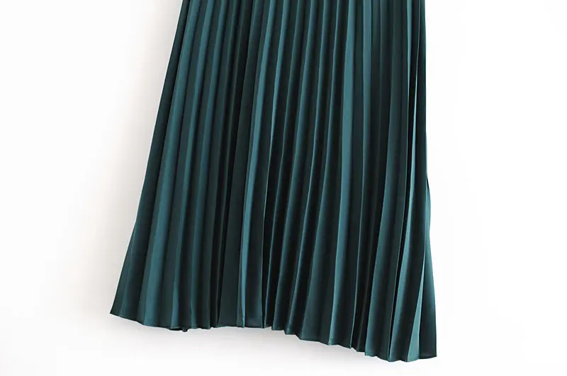 Женская плиссированная юбка средней длины Новая мода Высокая талия Осенняя однотонная шелковая юбка миди