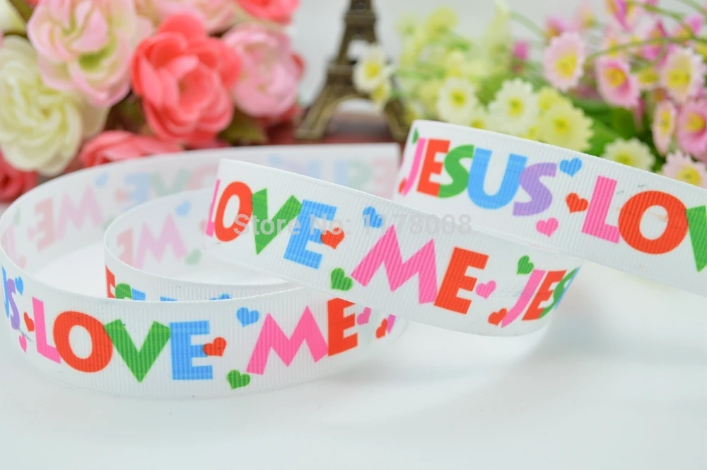 7/" 22 мм JESUS LOVES YOU& ME EASTER VBS BIBLE SCHOOL печатная корсажная лента бант для волос DIY Ручная работа 50YD
