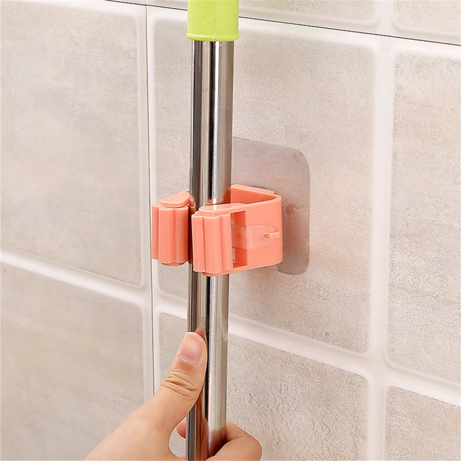 

1Pc Mop Broom Holder Wall Mounted Mop Holder Adhesive Storage Broom Hanger Mop Hook Racks Kitchen Bathroom Household Organizer