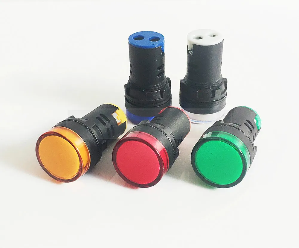 Светодиодный светильник с пластиковым индикатором 16 мм, водонепроницаемый сигнальный светильник, мощный светильник DC12V DC24V AC220V, красный, желтый, зеленый, белый, индикационный светильник