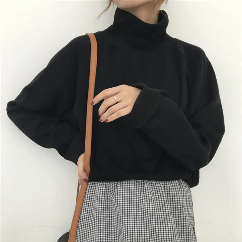 Pull Femme, осенняя Водолазка с длинным рукавом, пуловер, женский свитер,, модный однотонный свободный женский топ, Sueter Mujer, GAOKE - Цвет: black