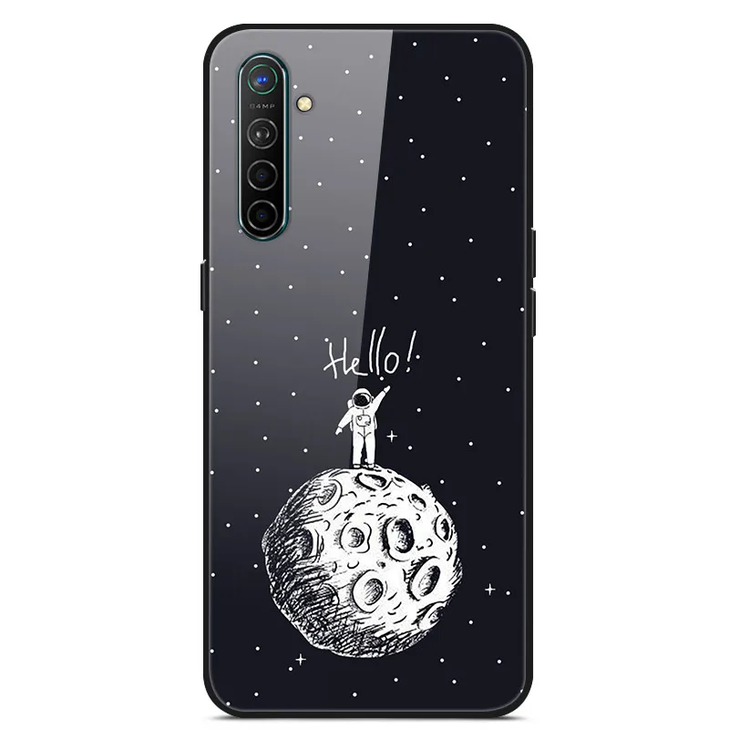 Закаленное Стекло чехол для Oppo Realme X2 чехол пространство цветок чехол для Oppo Realme XT чехол силиконовый бампер чехол для Oppo Realme X2 Pro - Цвет: Темно-серый