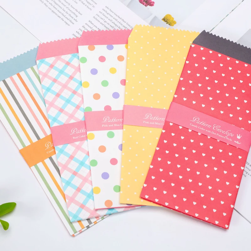 Paper Envelopes 5Pcs/Set Fresh Candy Color Series Cute Kawaii Wedding Invitation Blessing Greeting Card Letter Gift Envelope kraft paper envelopes mailing envelopes