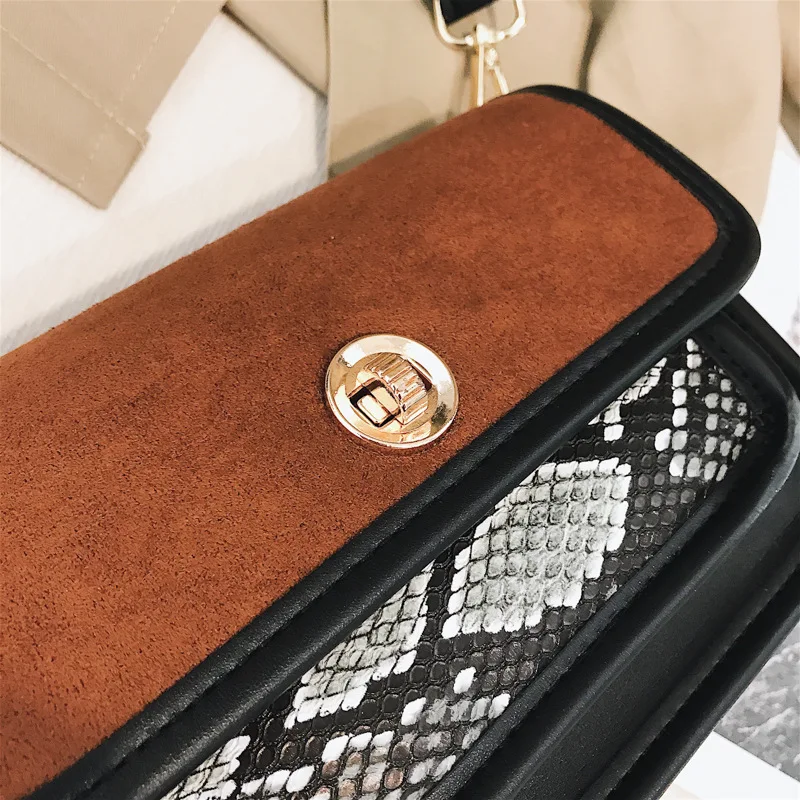 

Korean-style Simple Square Sling Bag Snakeskin Print outside Pocket Lock Shoulder Oblique WOMEN'S Bag