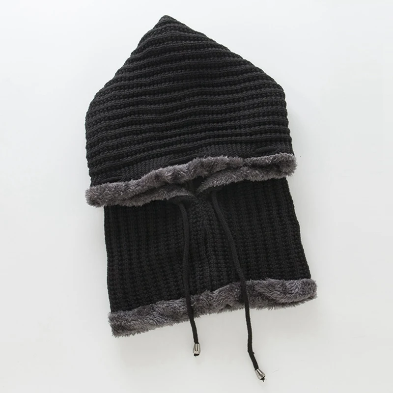 BK Женская вязаная шапочка-шарф, набор Skullies Beanies, Зимние головные уборы для мужчин и женщин, однотонная шапка, шапка - Цвет: BK