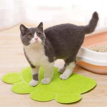 

Pet Placemat PVC Bone-Shaped Cat Mat Paw Prints-Shaped Double Layer Waterproof Cat Litter Mat