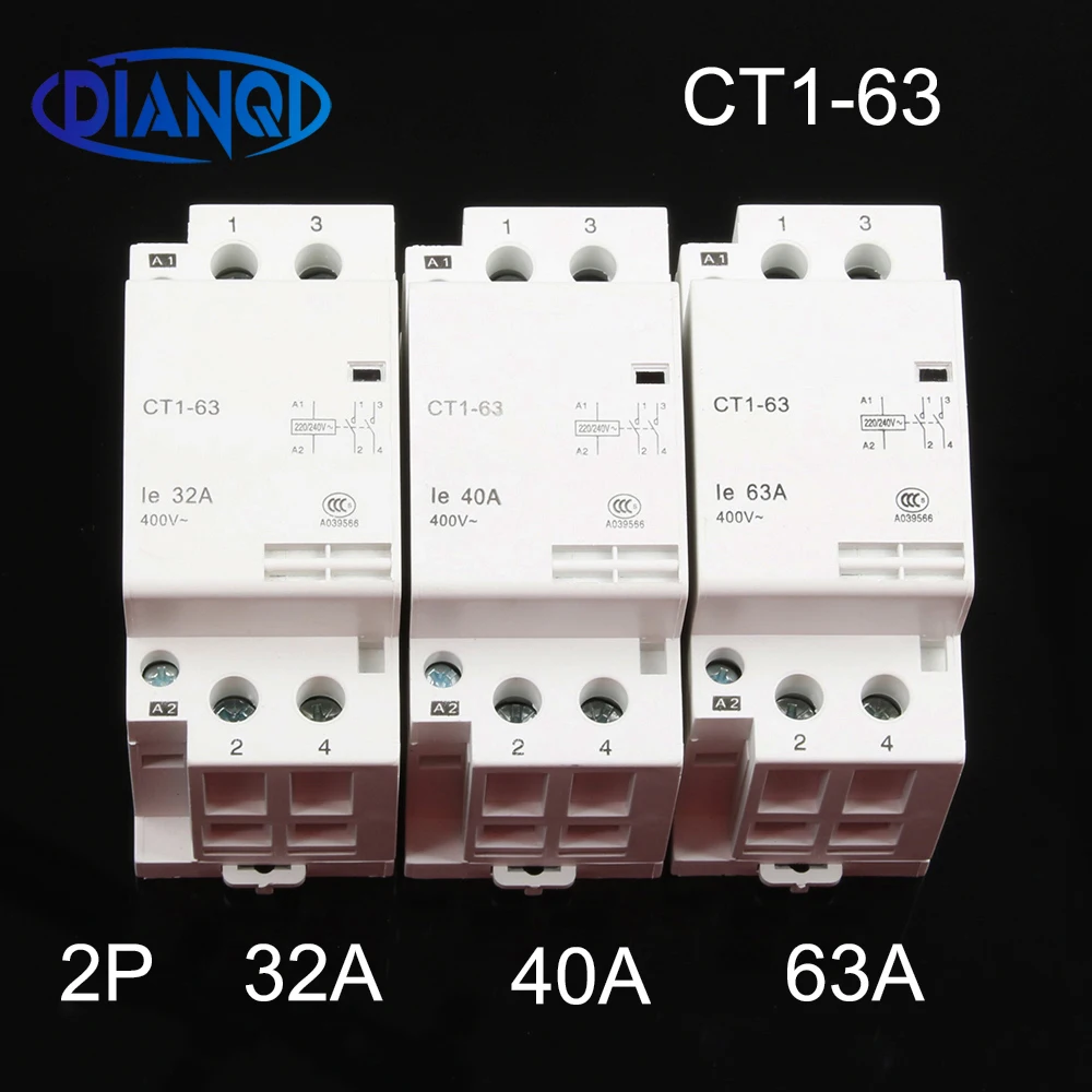 CT1 63 32A 40A 63A 2P 220V/230V 50/60HZ Din rail Household ac Modular