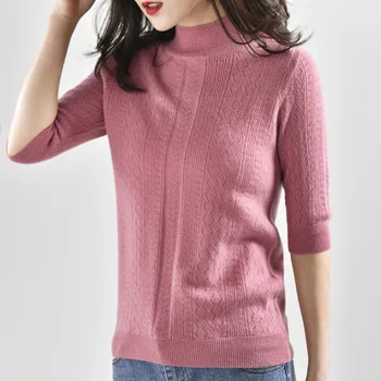 

Half-Collar Pullover Women Half-Sleeve Shirt Slim Fit Knit Low Waist Jersey Hollow Short Sleeve Autumn and Winter