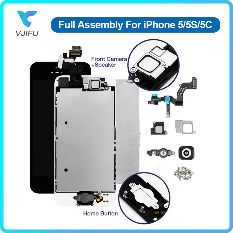 Display Lcd A Montaggio Completo Per Iphone 5 5C 5S Digitalizzatore Touch Screen Set Completo Sostituzione Pantalla + Button + Camera Grade Aaa ++