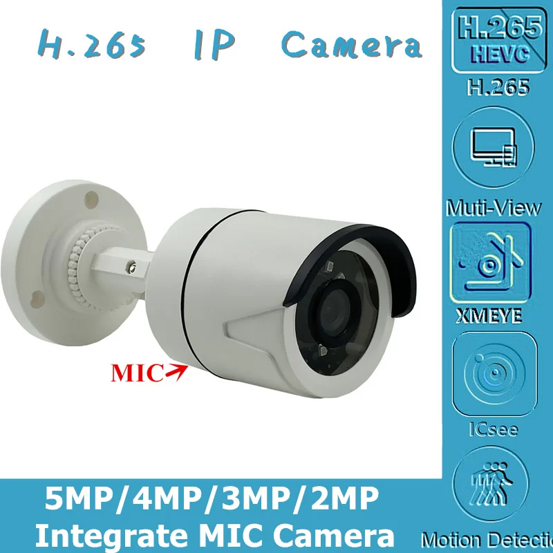 Встроенный микрофон 5MP 4MP 3MP 2MP H.265 аудио IP цилиндрическая камера 2592*1944 XM550AI + SC335E Onvif