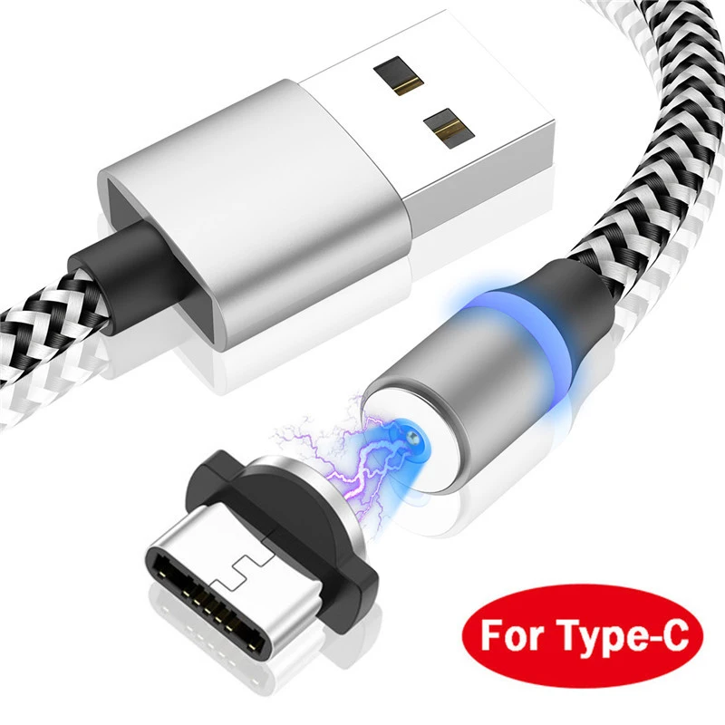 Silver for Type-c Tkey Micro usb type C светодиодный кабель для iphone samsung, магнитный кабель для быстрой зарядки и передачи данных, магнитный кабель для зарядки мобильного телефона - Цвет: Silver for Type-c