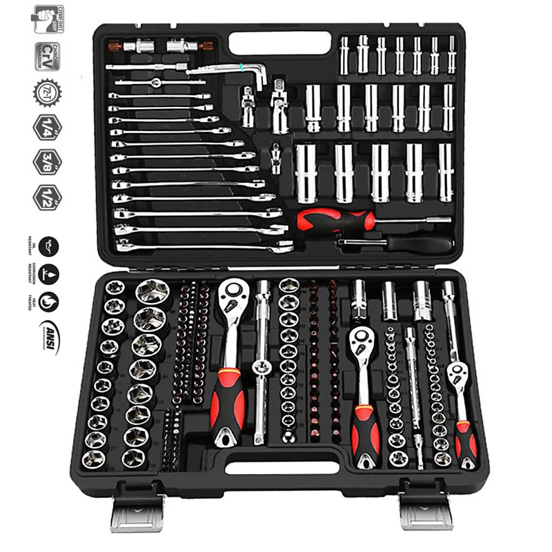 216Pieces 1/2 3/8 1/4 Inch 72T Quick Release Ratchet Wrench Socket Sets,Bit,Extension Bar,for Car Repair Automotive Tool Kit